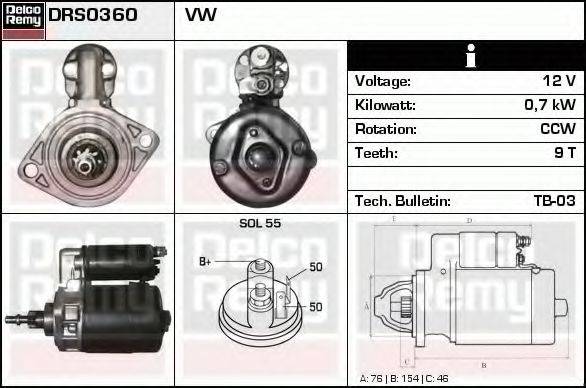 DELCO REMY DRS0360 Стартер