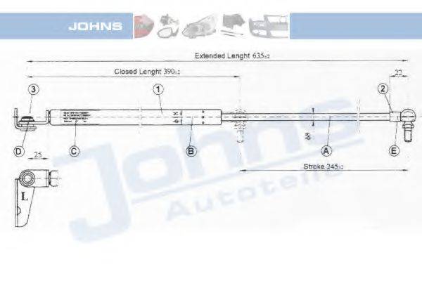 JOHNS 81539591 Газова пружина, кришка багажника