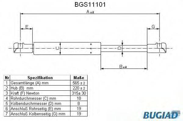 BUGIAD BGS11101 Газова пружина, кришка багажника