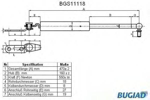 BUGIAD BGS11118 Газова пружина, кришка багажника