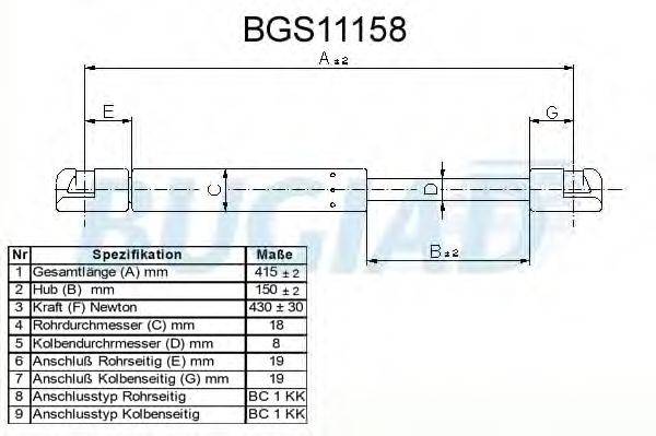 BUGIAD BGS11158 Газова пружина, кришка багажника