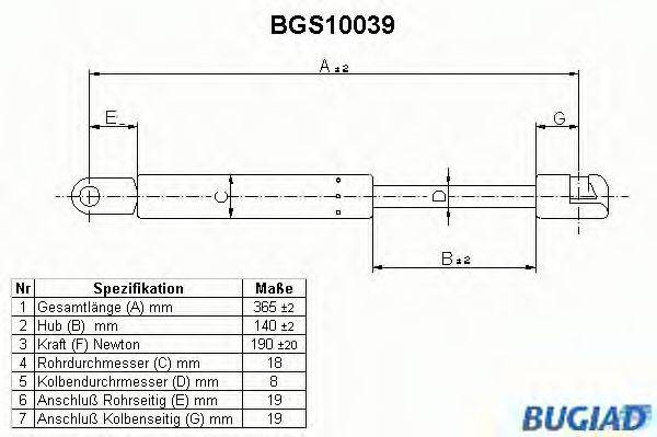 BUGIAD BGS10039 Газова пружина, кришка багажника