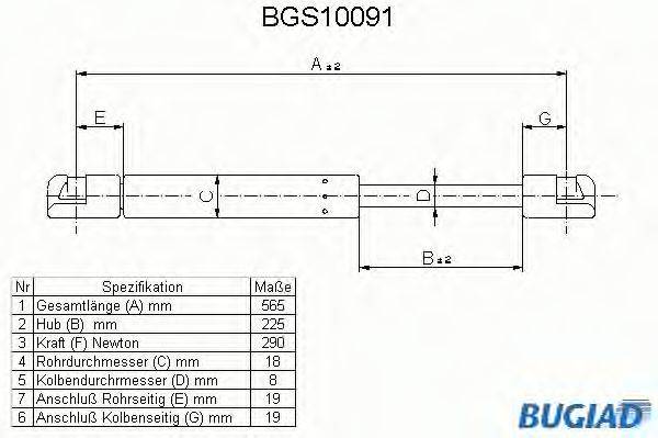 BUGIAD BGS10091 Газова пружина, кришка багажника