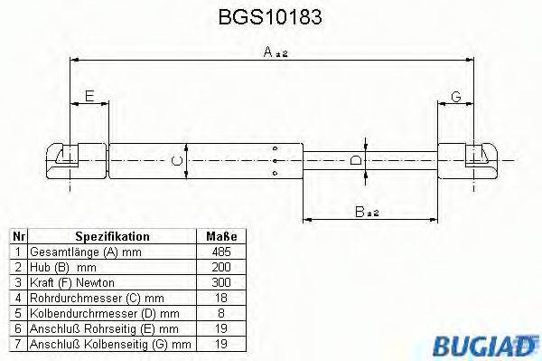 BUGIAD BGS10183 Газова пружина, кришка багажника