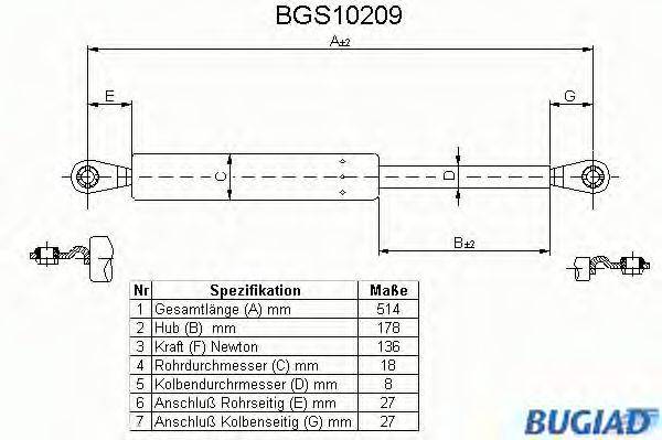 BUGIAD BGS10209 Газова пружина, кришка багажника