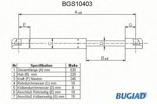 BUGIAD BGS10403 Газова пружина, кришка багажника