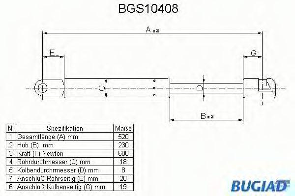 BUGIAD BGS10408 Газова пружина, кришка багажника