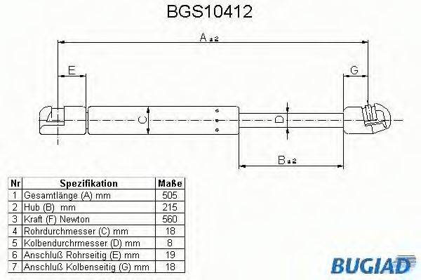 BUGIAD BGS10412 Газова пружина, кришка багажника