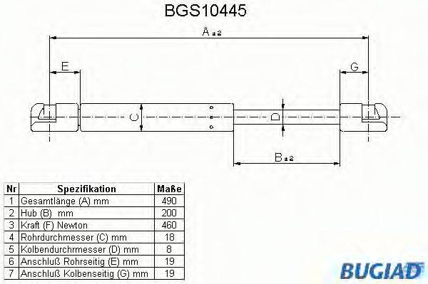 BUGIAD BGS10445 Газова пружина, кришка багажника