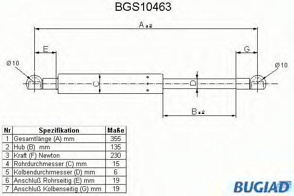 BUGIAD BGS10463 Газова пружина, кришка багажника