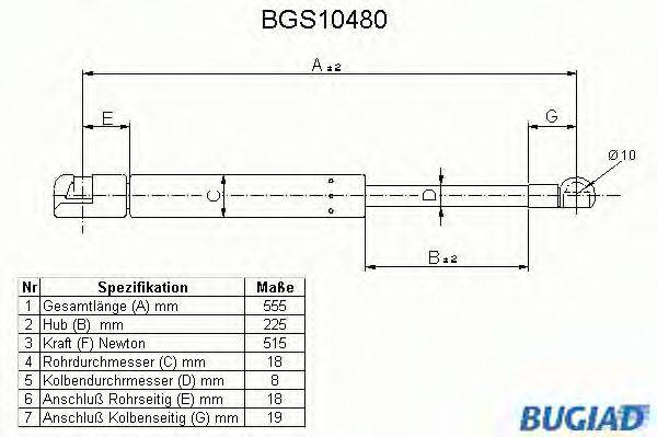 BUGIAD BGS10480 Газова пружина, кришка багажника