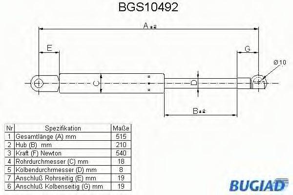 BUGIAD BGS10492 Газова пружина, кришка багажника