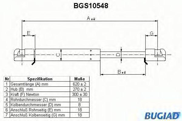 BUGIAD BGS10548 Газова пружина, кришка багажника