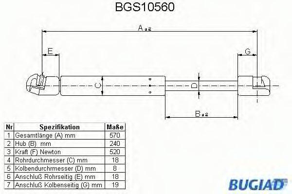 BUGIAD BGS10560 Газова пружина, кришка багажника