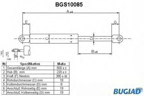 BUGIAD BGS10085 Газова пружина, кришка багажника