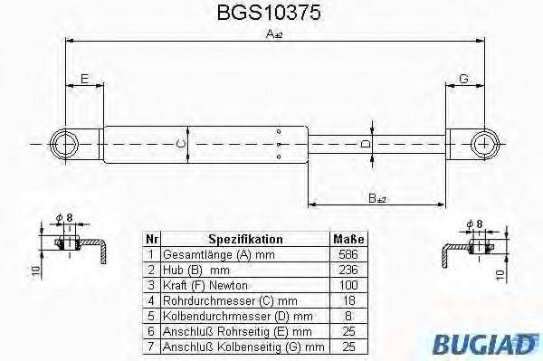 BUGIAD BGS10375 Газова пружина, кришка багажника