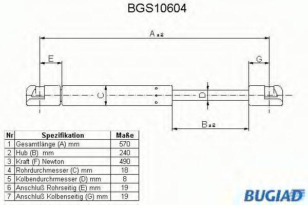 BUGIAD BGS10604 Газова пружина, кришка багажника