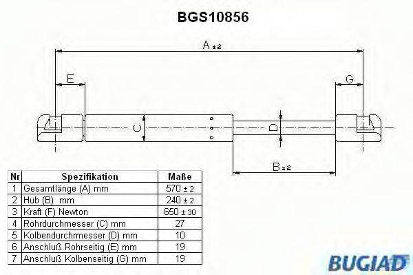 BUGIAD BGS10856 Газова пружина, кришка багажника