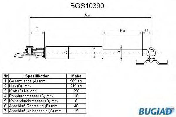 BUGIAD BGS10390 Газова пружина, кришка багажника