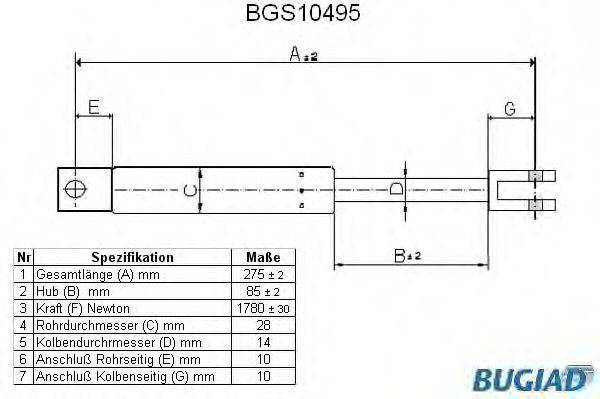 BUGIAD BGS10495 Газова пружина, кришка багажника