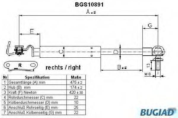 BUGIAD BGS10891 Газова пружина, кришка багажника