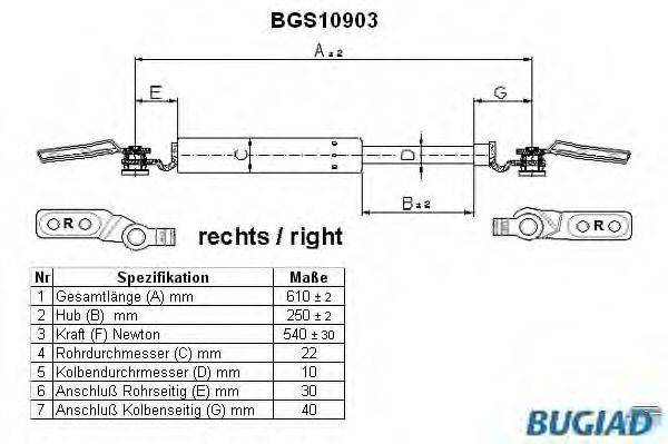 BUGIAD BGS10903 Газова пружина, кришка багажника