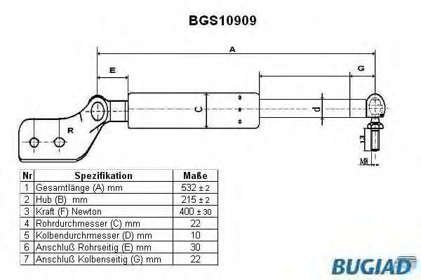 BUGIAD BGS10909 Газова пружина, кришка багажника