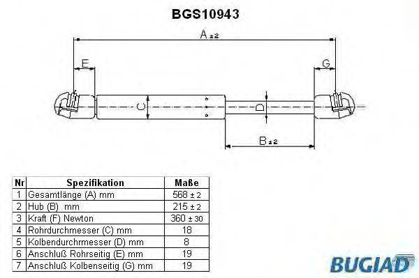 BUGIAD BGS10943 Газова пружина, кришка багажника