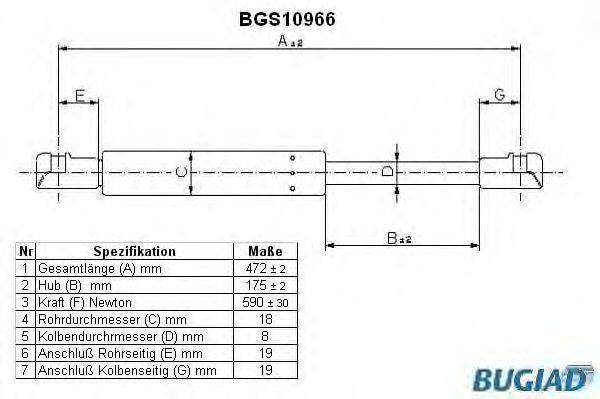 BUGIAD BGS10966 Газова пружина, кришка багажника