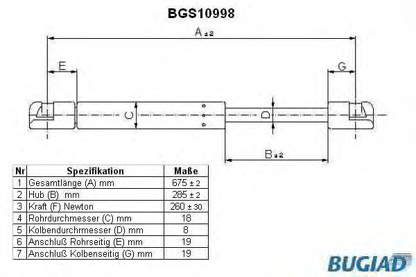 BUGIAD BGS10998 Газова пружина, капот