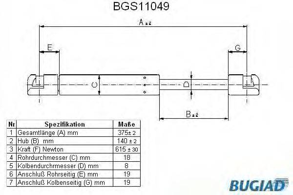 BUGIAD BGS11049 Газова пружина, кришка багажника