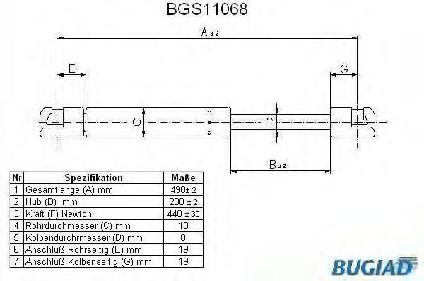 BUGIAD BGS11068 Газова пружина, кришка багажника