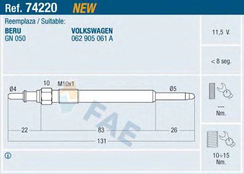 FAE 74220 Свічка розжарювання