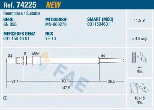 FAE 74225 Свічка розжарювання