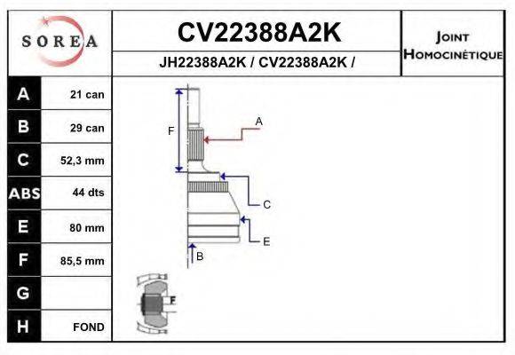 EAI CV22388A2K Шарнірний комплект, приводний вал