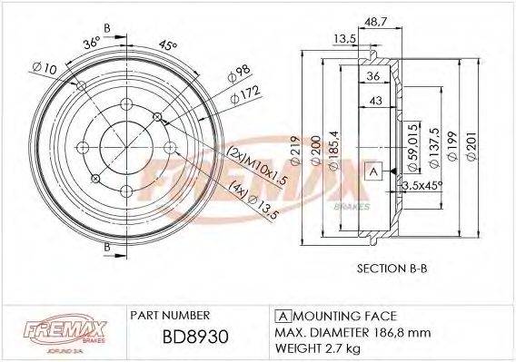 FREMAX BD8930 Гальмівний барабан