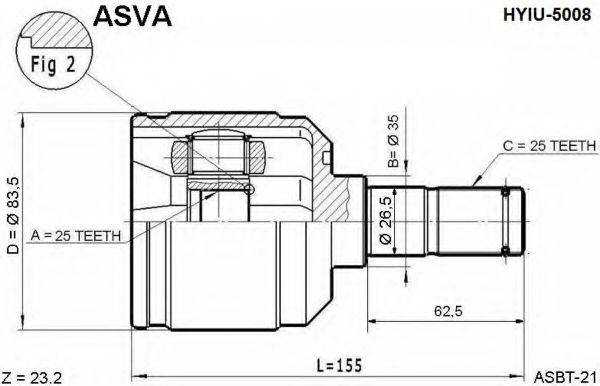 ASVA HYIU5008 Шарнірний комплект, приводний вал