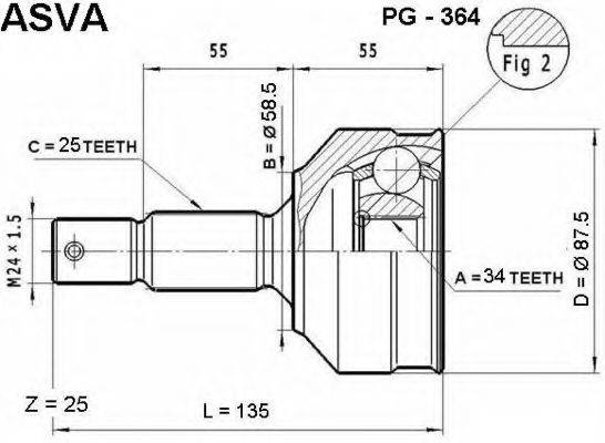 ASVA PG364 Шарнірний комплект, приводний вал