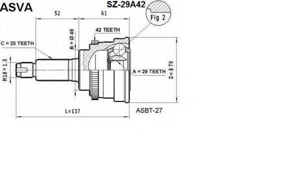 ASVA SZ29A42 Шарнірний комплект, приводний вал