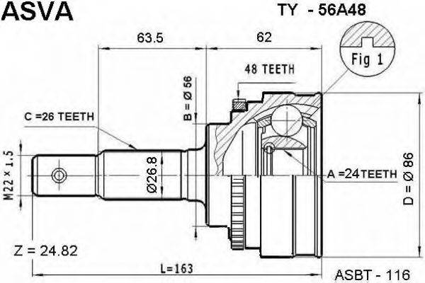 ASVA TY56A48 Шарнірний комплект, приводний вал