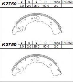 ASIMCO K2750 Комплект гальмівних колодок