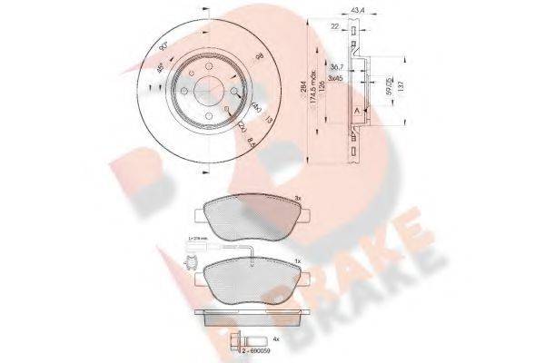 R BRAKE 3R14400356 Комплект гальм, дисковий гальмівний механізм