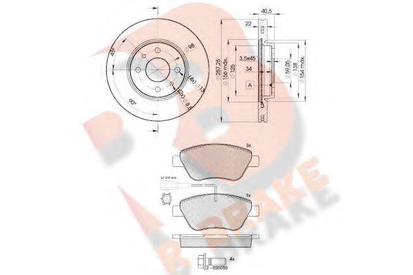 R BRAKE 3R14441650 Комплект гальм, дисковий гальмівний механізм