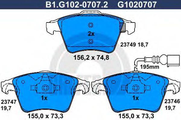 GALFER B1G10207072 Комплект гальмівних колодок, дискове гальмо