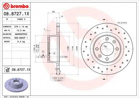 BREMBO 0887271X гальмівний диск