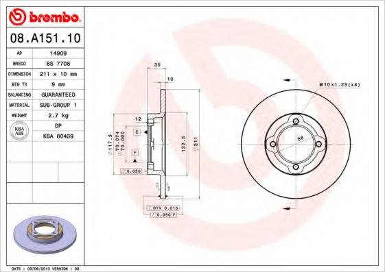 BREMBO 08A15110 гальмівний диск