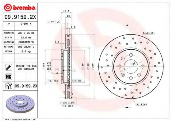 BREMBO 0991592X гальмівний диск