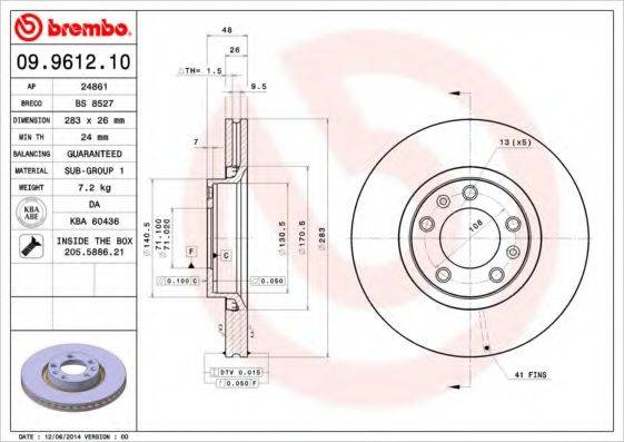 BREMBO 09961210 гальмівний диск