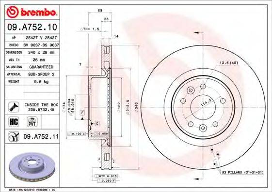 BREMBO 09A75211 гальмівний диск